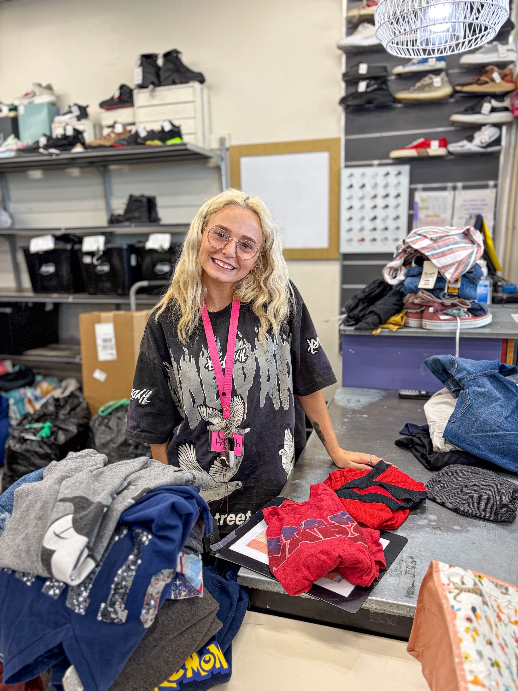 Hannah in front of the Buy Counter